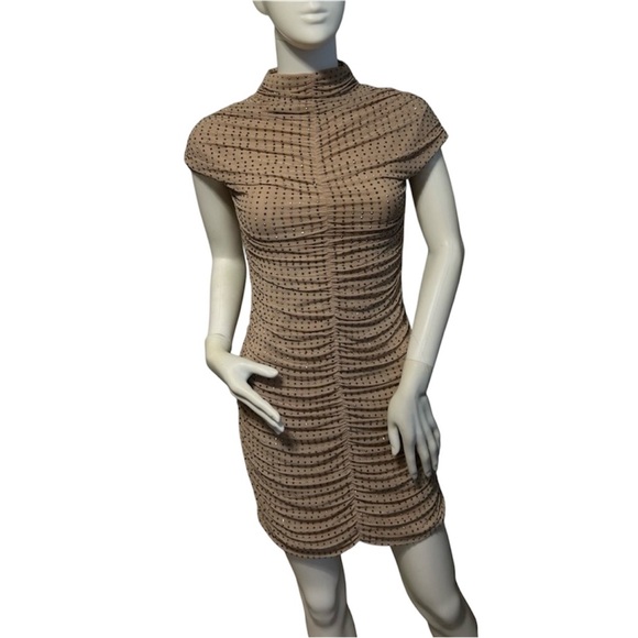 Zara XS Sexy Holiday Party Dress mob wife nude tan ruched bodycon dress - Picture 3 of 8